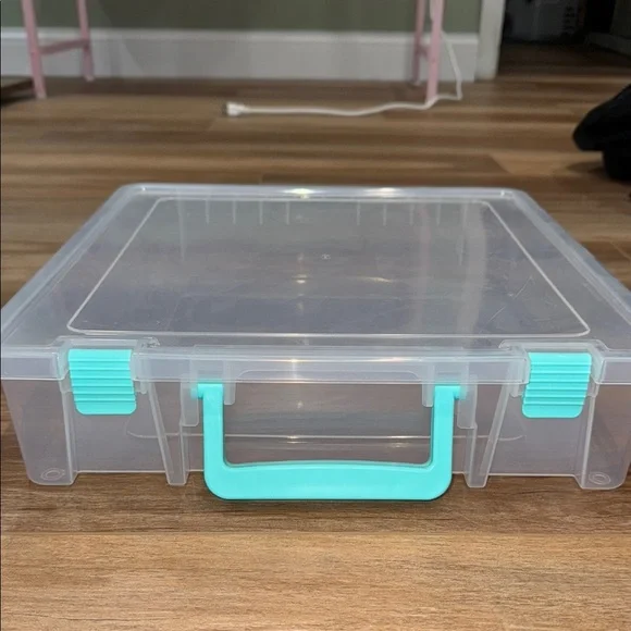 Stackable Clear Storage Boxes with Teal Accents - Picture 3 of 3